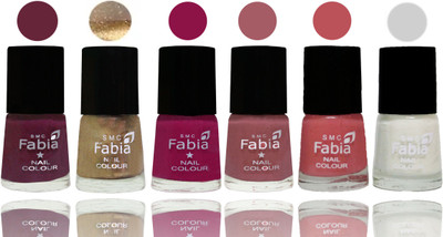 

Fabia Exclusive Nail Polish Mulberry-Gold-Raspberry-Lip-Bazooka Joe-White(Pack of 6)
