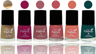

Fabia Exclusive Nail Polish Gold-Raspberry-Lip-Bazooka Joe-Light Peach-Dark Green(Pack of 6)