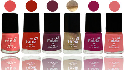 

Fabia Exclusive Nail Polish Salmon-Shock Orange Red-Mulberry-Gold-Raspberry-Baby Pink(Pack of 6)