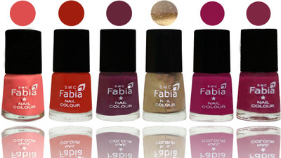 

Fabia Exclusive Nail Polish Salmon-Shock Orange Red-Mulberry-Gold-Raspberry-Dark Magenta(Pack of 6)