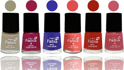 

Fabia Exclusive Nail Polish Tan-Cherry Blossom-Shock Blue-Salmon-Shock Orange Red-Light Pink(Pack of 6)