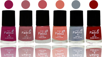 

Fabia Exclusive Nail Polish Raspberry-Lip-Bazooka Joe-Light Peach-Wild Gray Yonder-Bold Red(Pack of 6)