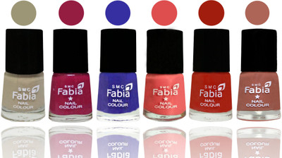

Fabia Exclusive Nail Polish Tan-Cherry Blossom-Shock Blue-Salmon-Shock Orange Red-Coral(Pack of 6)