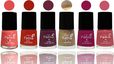 

Fabia Exclusive Nail Polish Salmon-Shock Orange Red-Mulberry-Gold-Raspberry-Light Pink(Pack of 6)