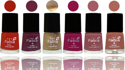 

Fabia Exclusive Nail Polish Shock Orange Red-Mulberry-Gold-Raspberry-Lip-Coral(Pack of 6)