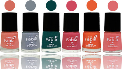 

Fabia Exclusive Nail Polish Light Peach-Wild Gray Yonder-Dark Green-Shock Pink-Sour Orange-Baby Pink(Pack of 6)