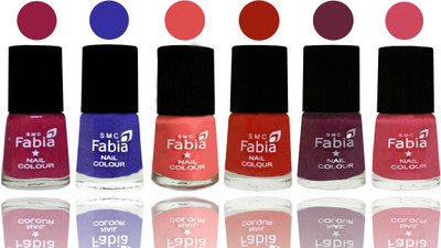 

Fabia Exclusive Nail Polish Cherry Blossom-Shock Blue-Salmon-Shock Orange Red-Mulberry-Shock Pink(Pack of 6)