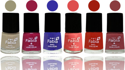 

Fabia Exclusive Nail Polish Tan-Cherry Blossom-Shock Blue-Salmon-Shock Orange Red-Dark Nude(Pack of 6)