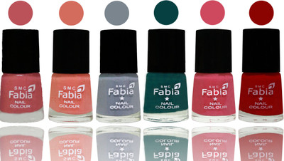 

Fabia Exclusive Nail Polish Bazooka Joe-Light Peach-Wild Gray Yonder-Dark Green-Shock Pink-Red(Pack of 6)