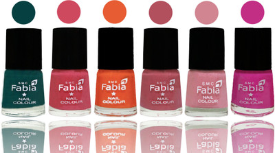 

Fabia Exclusive Nail Polish Dark Green-Shock Pink-Sour Orange-Mauve Pink-Rose-Pink Pink(Pack of 6)