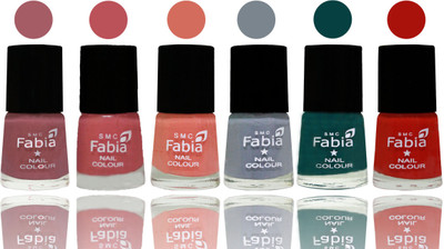 

Fabia Exclusive Nail Polish Lip-Bazooka Joe-Light Peach-Wild Gray Yonder-Dark Green-Reddish Red(Pack of 6)