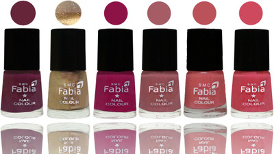 

Fabia Exclusive Nail Polish Mulberry-Gold-Raspberry-Lip-Bazooka Joe-Shock Pink(Pack of 6)