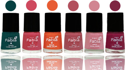 

Fabia Exclusive Nail Polish Dark Green-Shock Pink-Sour Orange-Mauve Pink-Rose-Dark Magenta(Pack of 6)