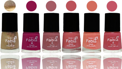 

Fabia Exclusive Nail Polish Gold-Raspberry-Lip-Bazooka Joe-Light Peach-Light Pink(Pack of 6)