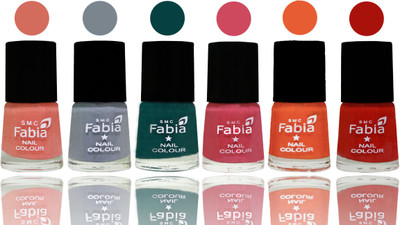 

Fabia Exclusive Nail Polish Light Peach-Wild Gray Yonder-Dark Green-Shock Pink-Sour Orange-Reddish Red(Pack of 6)