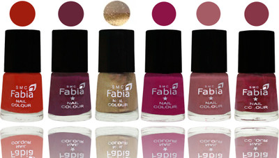 

Fabia Exclusive Nail Polish Shock Orange Red-Mulberry-Gold-Raspberry-Lip-Wine Red(Pack of 6)