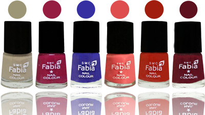 

Fabia Exclusive Nail Polish Tan-Cherry Blossom-Shock Blue-Salmon-Shock Orange Red-Maroon(Pack of 6)