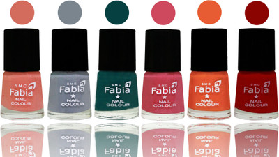 

Fabia Exclusive Nail Polish Light Peach-Wild Gray Yonder-Dark Green-Shock Pink-Sour Orange-Red(Pack of 6)