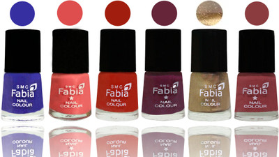 

Fabia Exclusive Nail Polish Shock Blue-Salmon-Shock Orange Red-Mulberry-Gold-Dark Nude(Pack of 6)