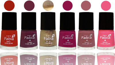

Fabia Exclusive Nail Polish Shock Orange Red-Mulberry-Gold-Raspberry-Lip-Shock Pink Light(Pack of 6)