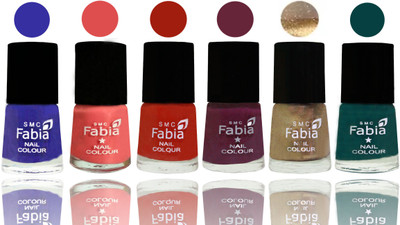 

Fabia Exclusive Nail Polish Shock Blue-Salmon-Shock Orange Red-Mulberry-Gold-Dark Green(Pack of 6)