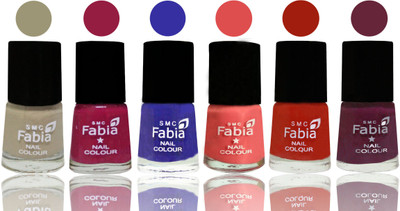 

Fabia Exclusive Nail Polish Tan-Cherry Blossom-Shock Blue-Salmon-Shock Orange Red-Mulberry(Pack of 6)