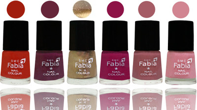 

Fabia Exclusive Nail Polish Shock Orange Red-Mulberry-Gold-Raspberry-Lip-Rose(Pack of 6)