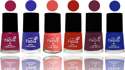 

Fabia Exclusive Nail Polish Cherry Blossom-Shock Blue-Salmon-Shock Orange Red-Mulberry-Shock Blue Dark(Pack of 6)