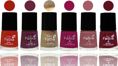 

Fabia Exclusive Nail Polish Shock Orange Red-Mulberry-Gold-Raspberry-Lip-Maroon(Pack of 6)