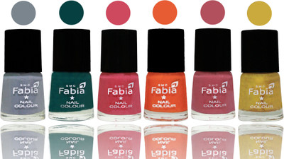 

Fabia Exclusive Nail Polish Wild Gray Yonder-Dark Green-Shock Pink-Sour Orange-Mauve Pink-Mattis Gold(Pack of 6)