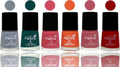 

Fabia Exclusive Nail Polish Wild Gray Yonder-Dark Green-Shock Pink-Sour Orange-Mauve Pink-Red(Pack of 6)