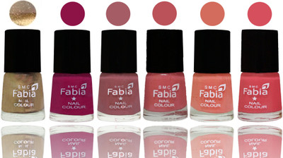 

Fabia Exclusive Nail Polish Gold-Raspberry-Lip-Bazooka Joe-Light Peach-Punch Pink(Pack of 6)