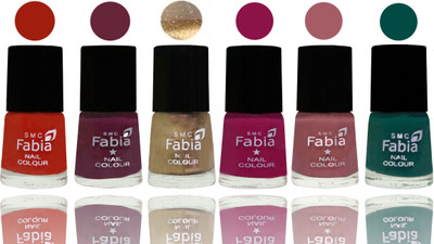 

Fabia Exclusive Nail Polish Shock Orange Red-Mulberry-Gold-Raspberry-Lip-Pine Green(Pack of 6)