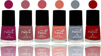 

Fabia Exclusive Nail Polish Raspberry-Lip-Bazooka Joe-Light Peach-Wild Gray Yonder-Red(Pack of 6)