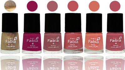 

Fabia Exclusive Nail Polish Gold-Raspberry-Lip-Bazooka Joe-Light Peach-Mauve Pink(Pack of 6)