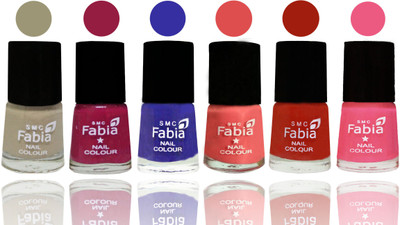 

Fabia Exclusive Nail Polish Tan-Cherry Blossom-Shock Blue-Salmon-Shock Orange Red-Shock Pink Light(Pack of 6)