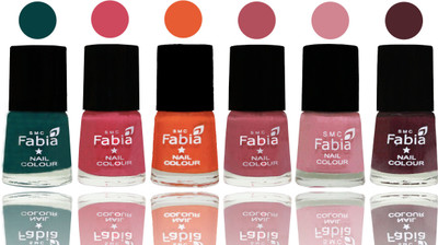 

Fabia Exclusive Nail Polish Dark Green-Shock Pink-Sour Orange-Mauve Pink-Rose-Wine(Pack of 6)