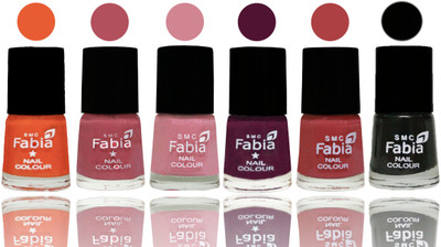 

Fabia Exclusive Nail Polish Sour Orange-Mauve Pink-Rose-Boysenberry-Peach-Black(Pack of 6)