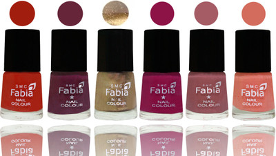 

Fabia Exclusive Nail Polish Shock Orange Red-Mulberry-Gold-Raspberry-Lip-Light Peach(Pack of 6)