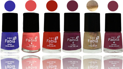 

Fabia Exclusive Nail Polish Shock Blue-Salmon-Shock Orange Red-Mulberry-Gold-Plum(Pack of 6)