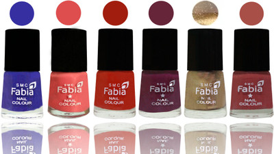 

Fabia Exclusive Nail Polish Shock Blue-Salmon-Shock Orange Red-Mulberry-Gold-Dark Peach(Pack of 6)