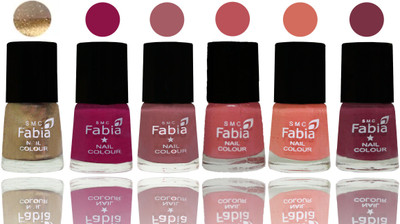 

Fabia Exclusive Nail Polish Gold-Raspberry-Lip-Bazooka Joe-Light Peach-Plum(Pack of 6)