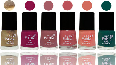 

Fabia Exclusive Nail Polish Gold-Raspberry-Lip-Bazooka Joe-Light Peach-Pine Green(Pack of 6)