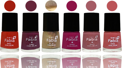 

Fabia Exclusive Nail Polish Shock Orange Red-Mulberry-Gold-Raspberry-Lip-Peach(Pack of 6)
