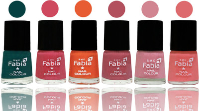 

Fabia Exclusive Nail Polish Dark Green-Shock Pink-Sour Orange-Mauve Pink-Rose-Baby Pink(Pack of 6)