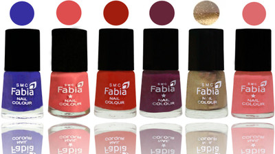 

Fabia Exclusive Nail Polish Shock Blue-Salmon-Shock Orange Red-Mulberry-Gold-Baby Pink(Pack of 6)