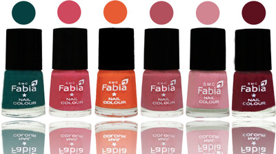 

Fabia Exclusive Nail Polish Dark Green-Shock Pink-Sour Orange-Mauve Pink-Rose-Maroon(Pack of 6)