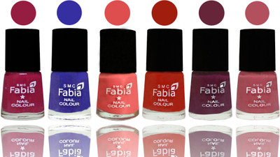 

Fabia Exclusive Nail Polish Cherry Blossom-Shock Blue-Salmon-Shock Orange Red-Mulberry-Mauve Pink(Pack of 6)