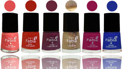 

Fabia Exclusive Nail Polish Salmon-Shock Orange Red-Mulberry-Gold-Raspberry-Shock Blue Dark(Pack of 6)