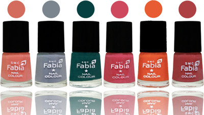 

Fabia Exclusive Nail Polish Light Peach-Wild Gray Yonder-Dark Green-Shock Pink-Sour Orange-Peach(Pack of 6)